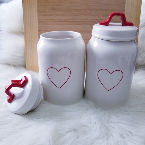 Rae Dunn Kitchen Nwt Rae Dunn Red Heart Canisters 2 Piece Set